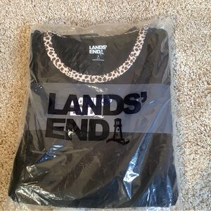NWT Lands' End Black Pajama Top with Animal Print Trim